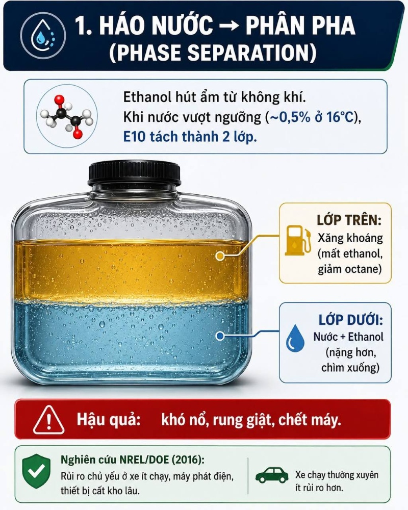 Cách hạn chế hiện tượng tách nước ở xăng E10?